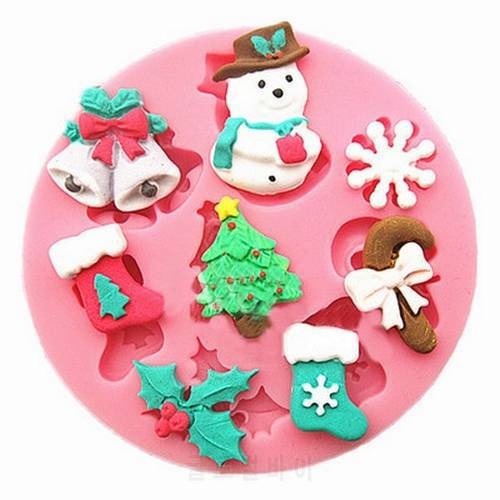 Free shipping 3D christmas set cooking tools fondant DIY cake silicone moulds chocolate baking decoration candy Resin craft