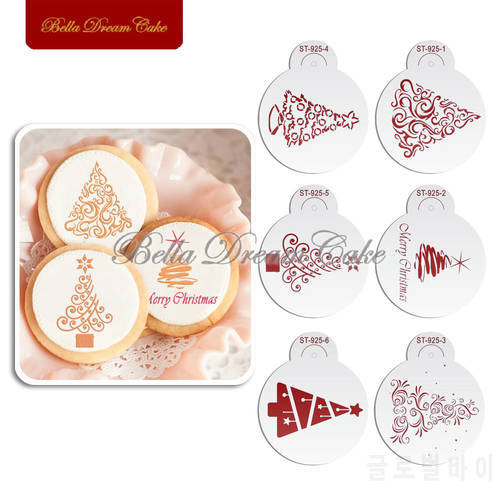 4.5/7/11.5cm Christmas Trees Decorating Plastic Cookie Stencils Mini Size Coffee Stencil Template Cake Mold Cake Decoration Tool