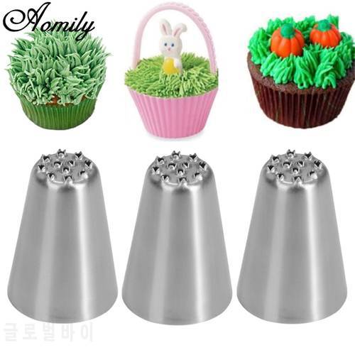 Aomily 3Pcs/Set Stainless Steel Grass Icing Piping Nozzles Cupcake Mousse Cake Decorating Tips Kitchen DIY Baking Cake Tools Kit