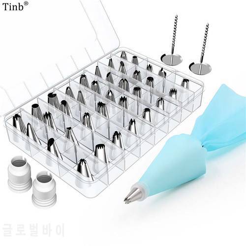 DIY Cake Decorating Tools 42PC/SET Stainless Steel Icing Piping Tips Russian Nozzle +Bag Conventer Piping Nozzles Pastry Tools