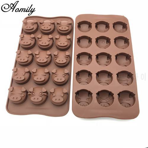Aomily 15 Holes Cute Multi Pig Shaped Silicone Chocolate Cookies Cake Mold Silicone Soap Candy Fondant Chocolate Kitchen Mould