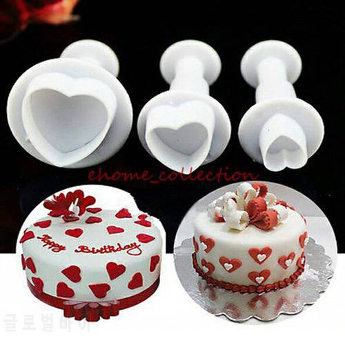 3pcs Love Heart Shape Cookie fondant plunger cutters Christmas Gigt Sugar Craft cupcake Decorating tools cake mold cookie cutter