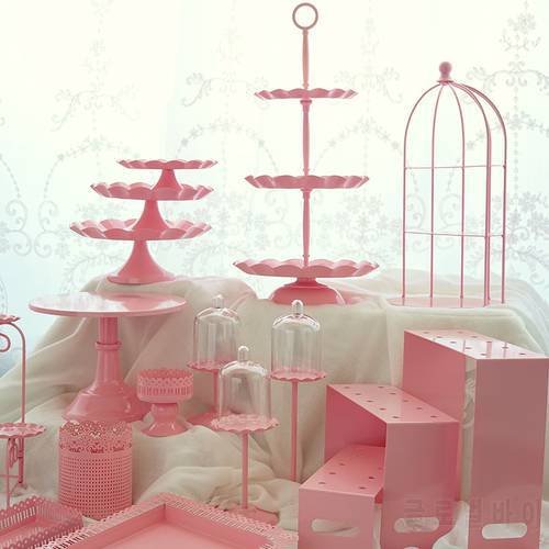 SWEETGO Pink Cake Stand Cupcake Tray 1 Piece Birdcage Girl Birthday Tools Home Decoration Candy Bar Dessert Table Party Supplier