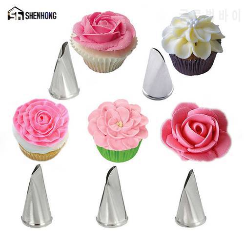 SHENHONG 5PCS Rose Flowers Cake Nozzles Creative Icing Piping Nozzle Pastry Tips Sugar Craft Cupcake Decorating Tools