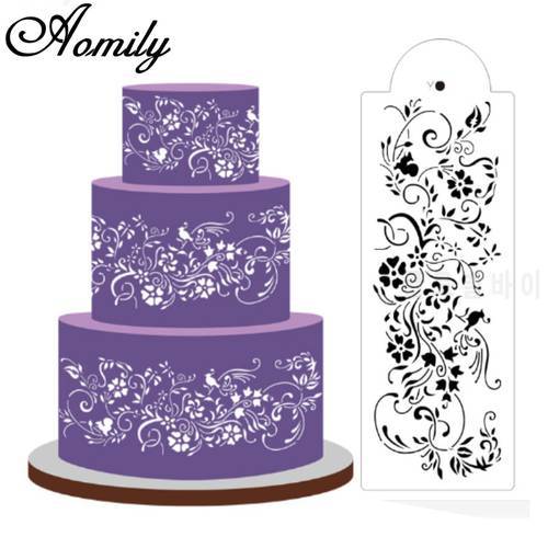 Aomily Flower Plastic Cake Stencil Airbrush Cookies Fondant Molds DIY Cake Painting Art Mold Mousse Brim Decorating Baking Tool