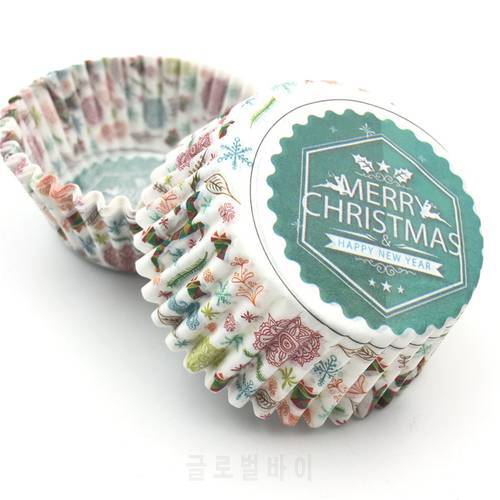 100Pcs/Lot Merry Christmas paper cake tray mold cupcake liner baking cup Christmas cupcake decorating tools