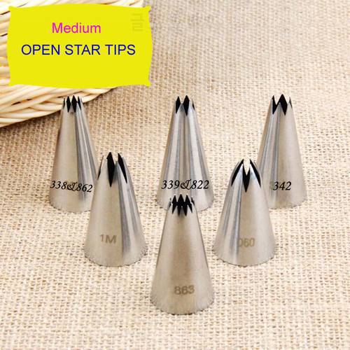 Medium Open Star Tips Stainless Steel Icing Piping Nozzles Cake Decorating Pastry Tip Sets Cupcake Tools Bakeware