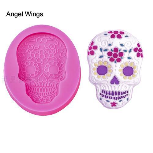 Angel Wings Food grade fondant cake silicone mold Halloween Skull shaped for polymer clay chocolate pastry decoration tools 0567