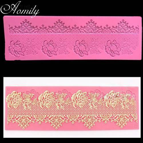 Aomily Lace Rose Wedding Cake Silicone Beautiful Flower Lace Fondant Mold Mousse Sugarcraft Icing Mat Pad Pastry Baking Tool