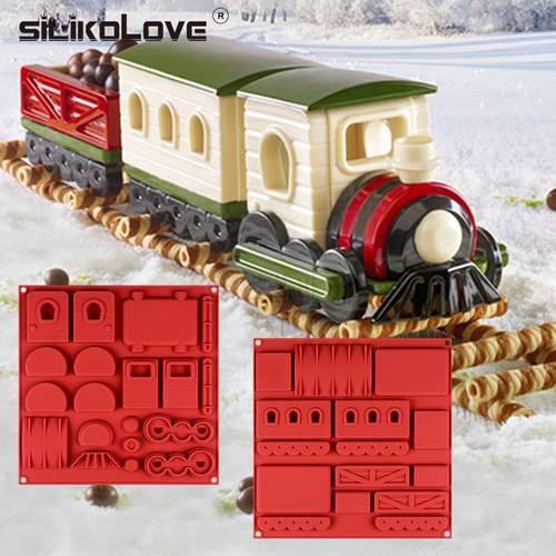 SILIKOLOVE 3D Fancy Christmas Gingerbread Train Cake Mold Silicone Baking Mould Sugarcraft Chocolate Dessert Molds