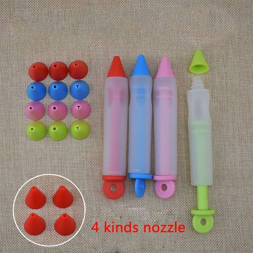 Baking Tools 4 Nozzles 4 Colors Set Silicone Chocolate Cream Gun Decorating Pen Cookies Cookie Pen Typewriter Tears