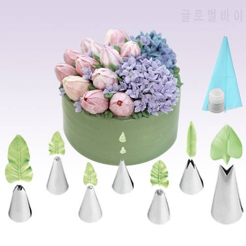 Icing Piping Nozzles Leaves Piping Tips 9 Pcs Cake Decoration Accessories Stainless Steel Set With pastry bag