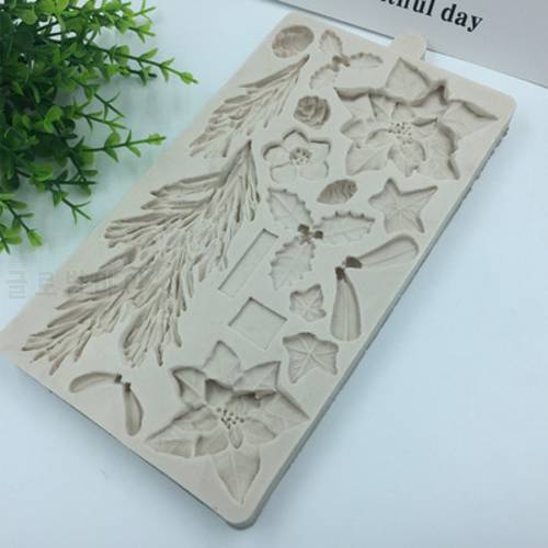 New Cake Decorating Tools Fondant Mold Silicone Mold Christmas Flower Pine Branch Silicone Mold Kitchen Baking Tool K062