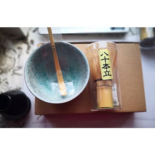 Free shipping Hot Sale 3pcs sets Bamboo Matcha Tea Ceremony Gift Set with Ceramic Tea Bowl Scoop Powder Whisk Chasen teaware
