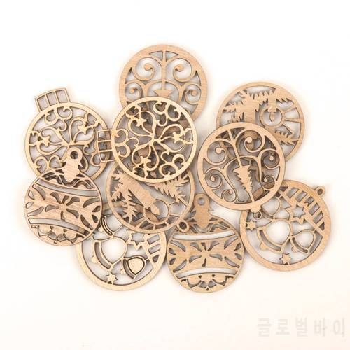 Wooden Christmas Series Pattern Round Hanging Ornament Charm Scrapbooking Handmade Accessory Home Decoration 44mm 10pcs MZ191
