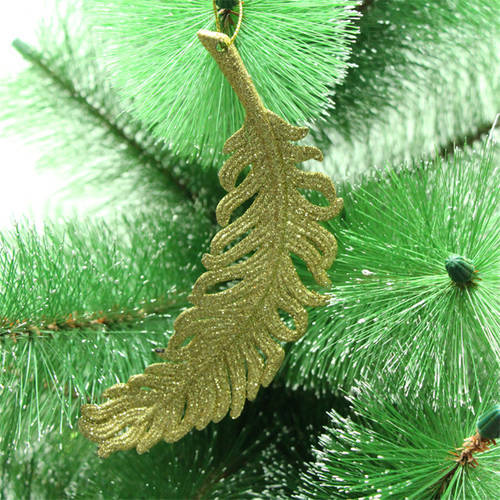 1 PC Gold powder Colorful feather Christmas tree decorations 16X8MM Xmas tree present adornments DIY party product accessories