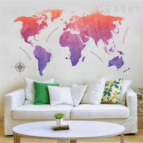 Colorful World Map Wall Stickers Office Living Room Decoration Global Maps Mural Art Diy Home Decals Posters
