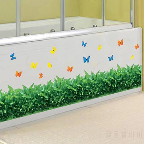 Baseboard Green Grass Butterfly DIY Removable Art Vinyl Wall Stickers Living Room Bedroom Mural Decal Home Decor Skirting Line