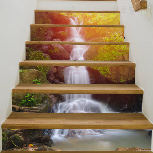 Fashion Home Self-adhesive 3D Stairs Sticker Forest Waterfall Decorative Waterproof Stair Stickers Home Decor Wall Floor Decals