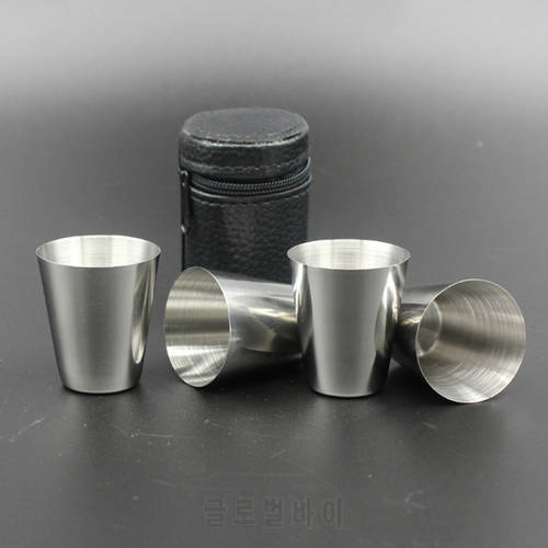 2016 New Portable 4 Pieces Stainless Steel Cups Wine Beer Whiskey Mugs Outdoor Travel Mug 30ml Cups Set with Mug Sleeve for Free