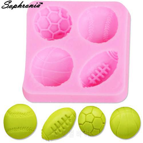 Sophronia Mini Football Basketball Half Soccer Rugby and Tennis Ball Shape DIY Silicone Mold Fondant Cake Decoration Mould M214