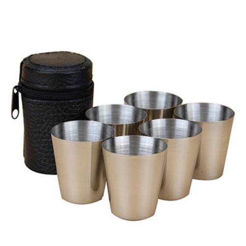 1/6Pcs 30ml Outdoor Practical Travel Stainless Steel Cups Mini Set Glasses For Whisky Wine With Case Portable Drinkware