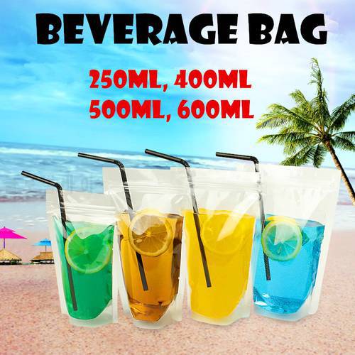 100pcs 250ml/400ml/500ml/600ml High Clear Summer Beverage Bag Transparent Self-sealed Juice Zipper Packaging Party Beverage Bag