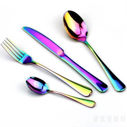 Promotion Dinnerware Set Stainless Steel Colorful Rainbow Gold Knife Fork Teaspoon Dishwasher Safe Silverware Set Cutlery Box