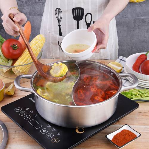 Hot Pot Heated Boiler Stainless Steel Pot Two Flavor Pot Christmas Food Containers Easily Korean Restaurant Pot Kitchen Utensils