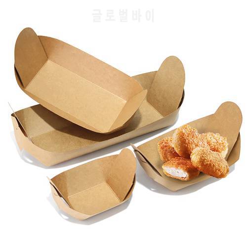 Disposable Kraft Paper French Fries Boat Food Tray Anti-oil Salad Steak Fast Food Packing Plate Takeaway Supplies 25/50pcs/pack