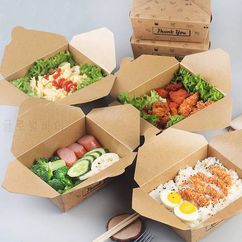 Kraft Paper Food Meal Box Food Container Lunch Breakfast Take-out Bowl Fruit&snack Carry-on Holder With Lid Waterproof Salad Box