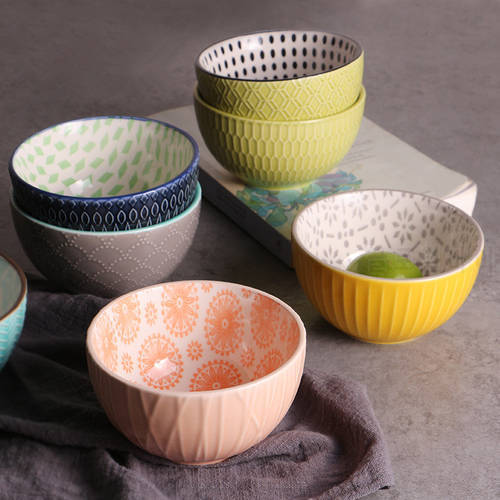 Creative personality embossed printing ceramic tableware bowl Western-style 4.5-inch hand-painted breakfast bowl M001