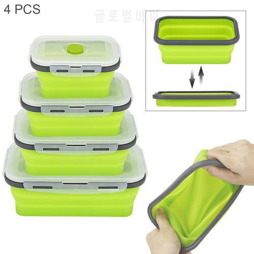 Silicone Lunch Box Collapsible Portable Bowl Bento Boxes Container Microwavable Portable Picnic Camping Rectangle Outdoor Box