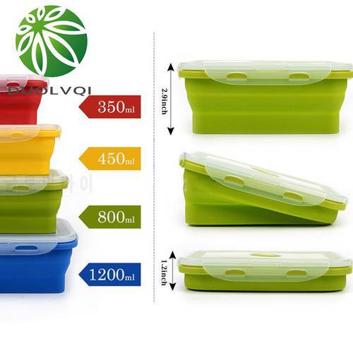 Silicone Lunch Box Portable Bowl Colorful Folding Food Container Lunchbox 350/500/800/1200ml Eco-Friendly