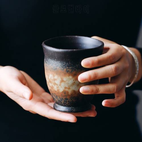 Japan Style Creative Home Vintage Brown ceramic teacups without handgrip pigmented thick 270ML tea cups porcelain drinkware