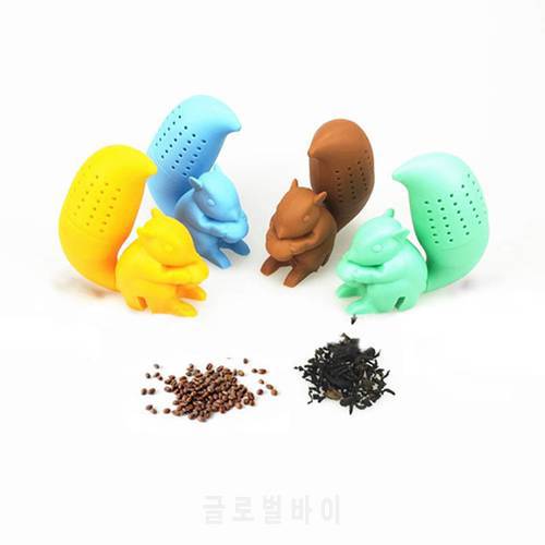 1 PC Tea Strainer Diffuser Accessories Brewing Tea Device Reusable Silicone Herbal Spice Filter Tea Infuser Squirrel Shape