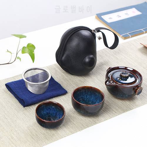 Japanese kiln change fast passenger cup one pot two cups Travel tea set Household outdoor carrying case Ceramic kung fu teapot