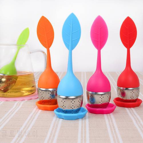 1Pc Silicone Tea Strainer Sweet Leaf Pattern Tea Infuser Filter Teapot with Tray Herbal Tea &Coffee Filter Drinkware Tools