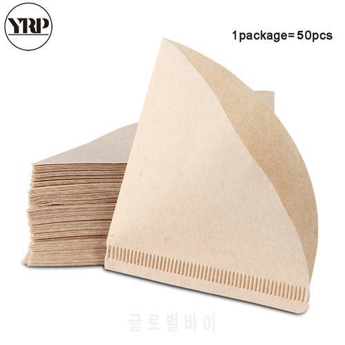 YRP50Pcs V60 Coffee Filter Papers Unbleached Original Wooden Drip Paper Cone Shape Espresso Coffee Brew Kitchen Accessories Tool