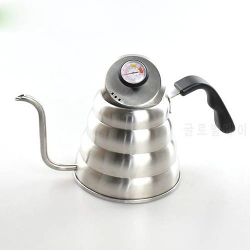 1.2/1L Stainless Steel Coffee Pot Long Spout Kettle Gooseneck Drip Coffee Kettle Thermo Maker With Thermometer Pour Over Teapot