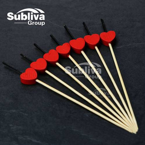 100pcs12cm Romantic Heart Bamboo Food Picks fruit fork Sticks Buffet Cupcake Toppers Cocktail Wedding Festival Party Decorations