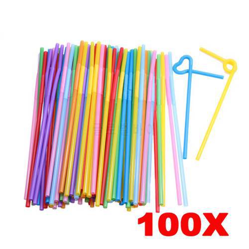 100pcs/set PP Plastic Flexible Ice Tea Bar Party Disposable Drinking Drink Straws Bendable Straw Multicolor