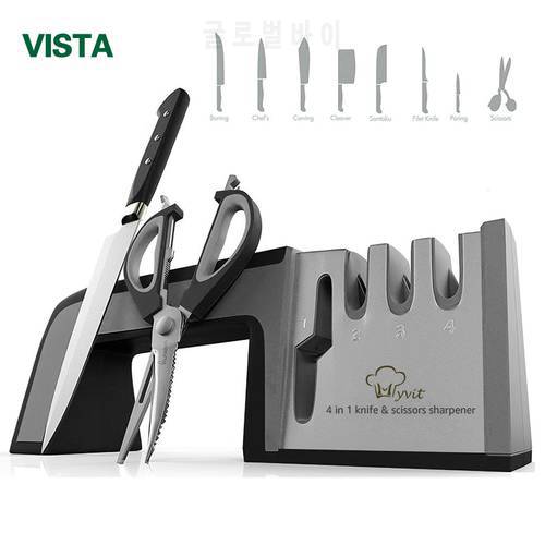 Knife Sharpener 4 in 1 Diamond Coated&Fine Rod Knife Shears and Scissors Sharpening stone System Stainless Steel Blades