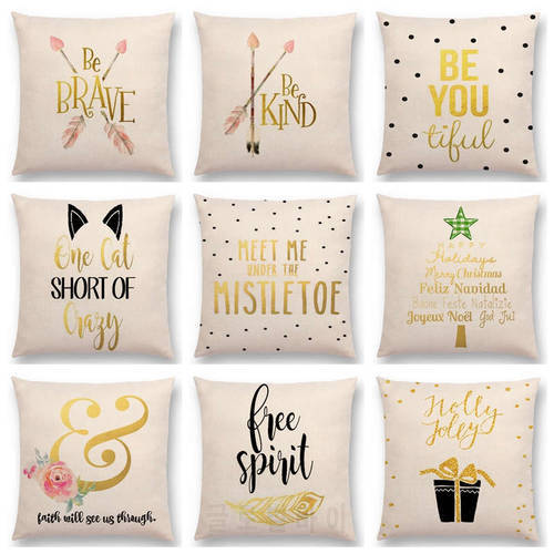 Hot Sale Golden Decorative Letter Brave Confidence Hope Forceful Warm Words Cushion Home Decor Sofa Throw Pillow Christmas Gifts