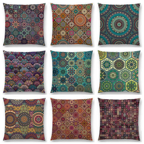Hot Sale Abstract Boho Colorful Diamond Gorgeous Ethnic Mandalas Floral Pattern Geometric Flower Retro Cushion Sofa Throw Pillow