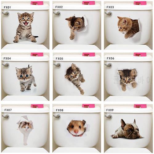 3d hole view civid cats wall stickers home decor living room bathroom toilet refrigerator pvc animal wall decals poster art