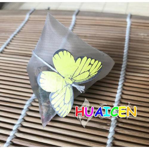 5pcs/lot Empty Nylon Tea Bag With String Heat Seal Filter Paper Herb Loose Tea Bags infuser Strainer Butterfly label 5.8*7cm