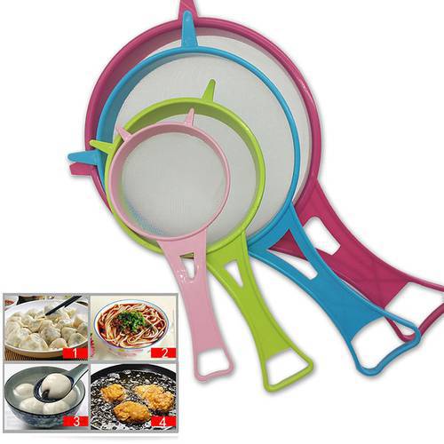 4pcs/set Mesh Fried Food Strainers Sieve Food Filter Spoon Strainers Fishing Colander Plastic Handle Kitchen Cooking Accessories