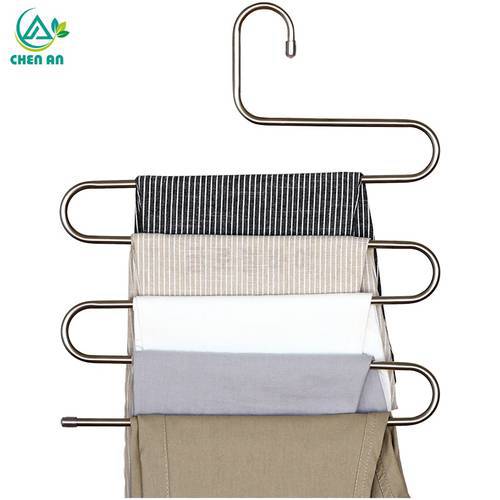 Stainless steel trousers rack S-shaped 5-layer wardrobe hanger trouser clip clothing storage magic hanger Tie towel hanger