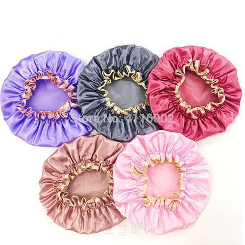 100pcs Lovely Thick Women Shower Satin Hats Colorful Bath Shower Caps Hair Cover Double Waterproof Bathing Cap